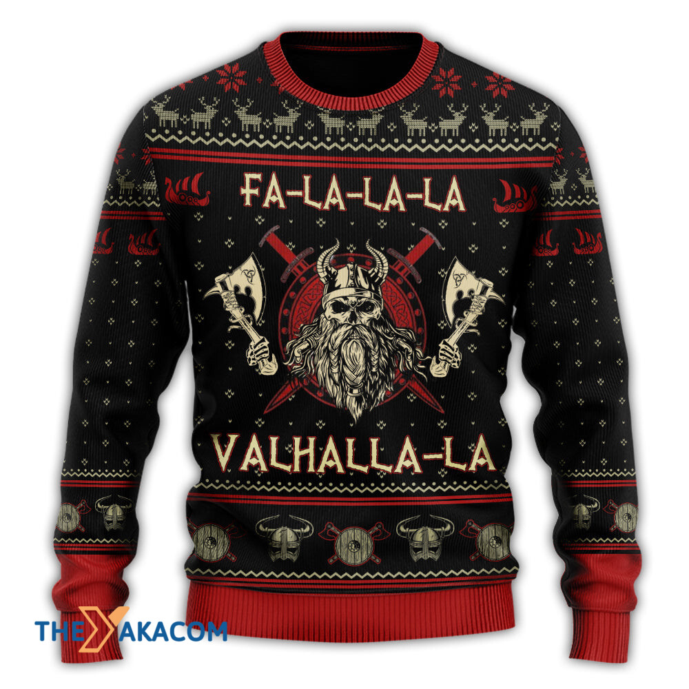 Viking Valhalla Black And Red Gift For Lover Ugly Christmas Sweater