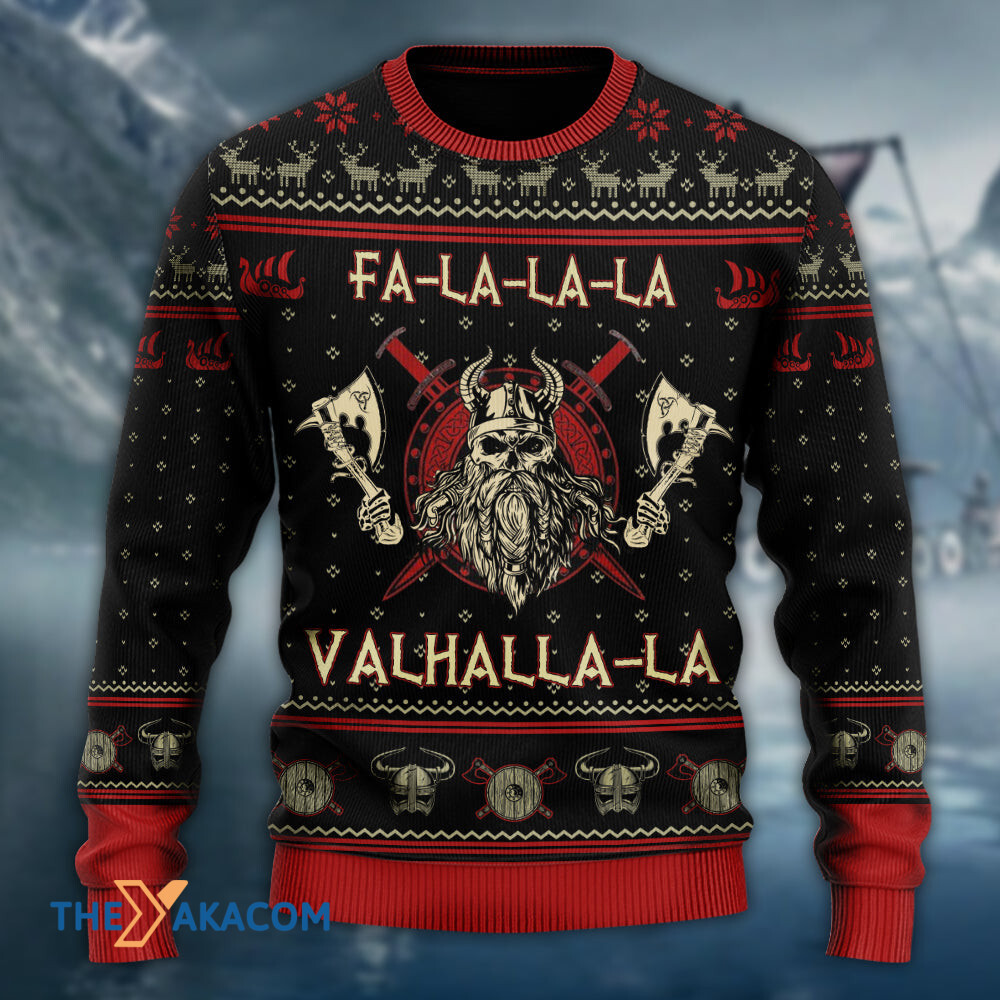 Viking Valhalla Black And Red Gift For Lover Ugly Christmas Sweater