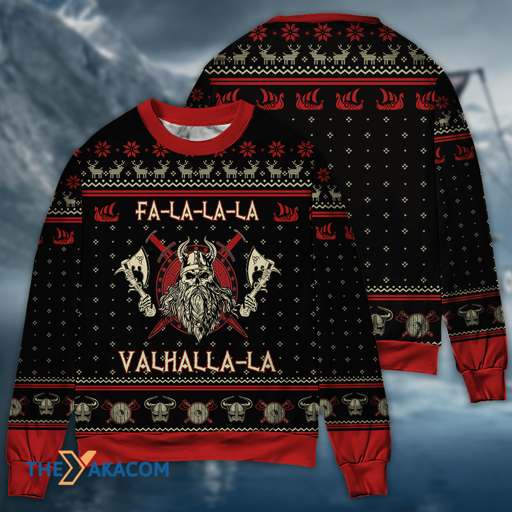 Viking Valhalla Black And Red Gift For Lover Ugly Christmas Sweater