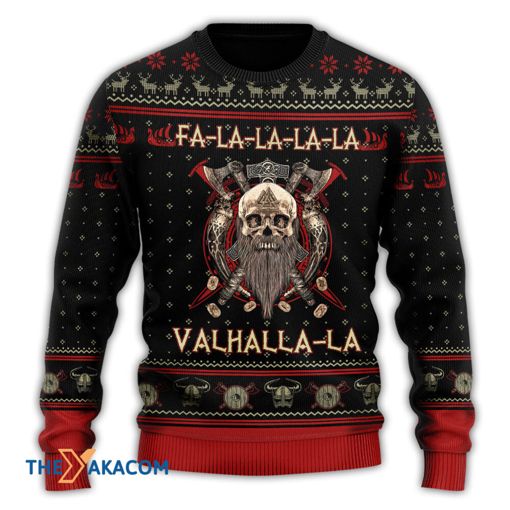 Viking Valhalla Black And Red La La Gift For Lover Ugly Christmas Sweater