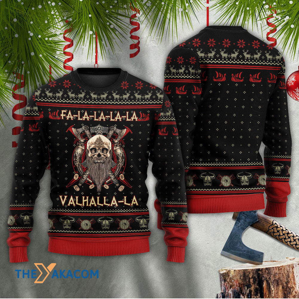 Viking Valhalla Black And Red La La Gift For Lover Ugly Christmas Sweater