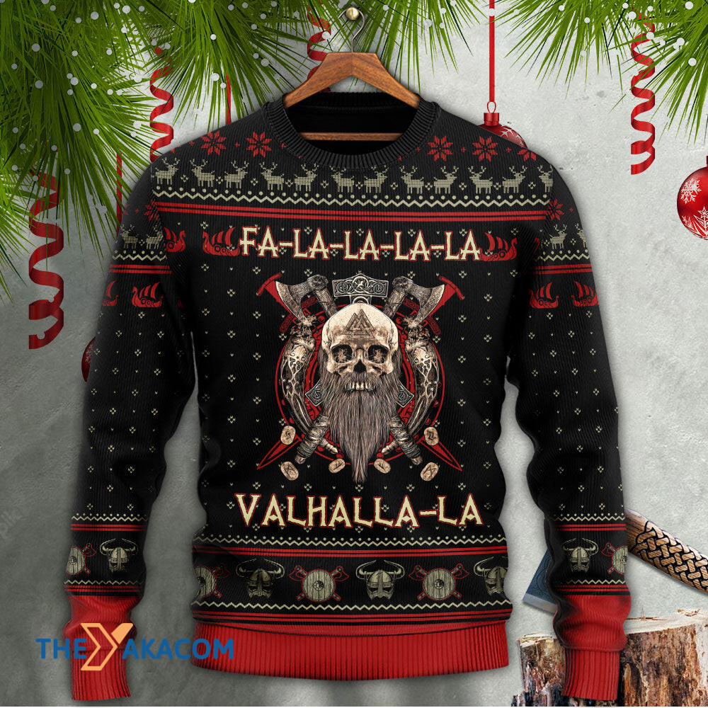 Viking Valhalla Black And Red La La Gift For Lover Ugly Christmas Sweater