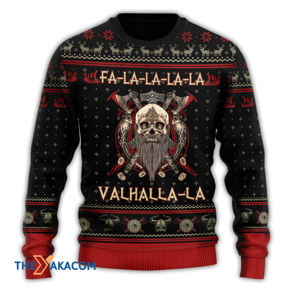 Viking Valhalla Black And Red La La Gift For Lover Ugly Christmas Sweater