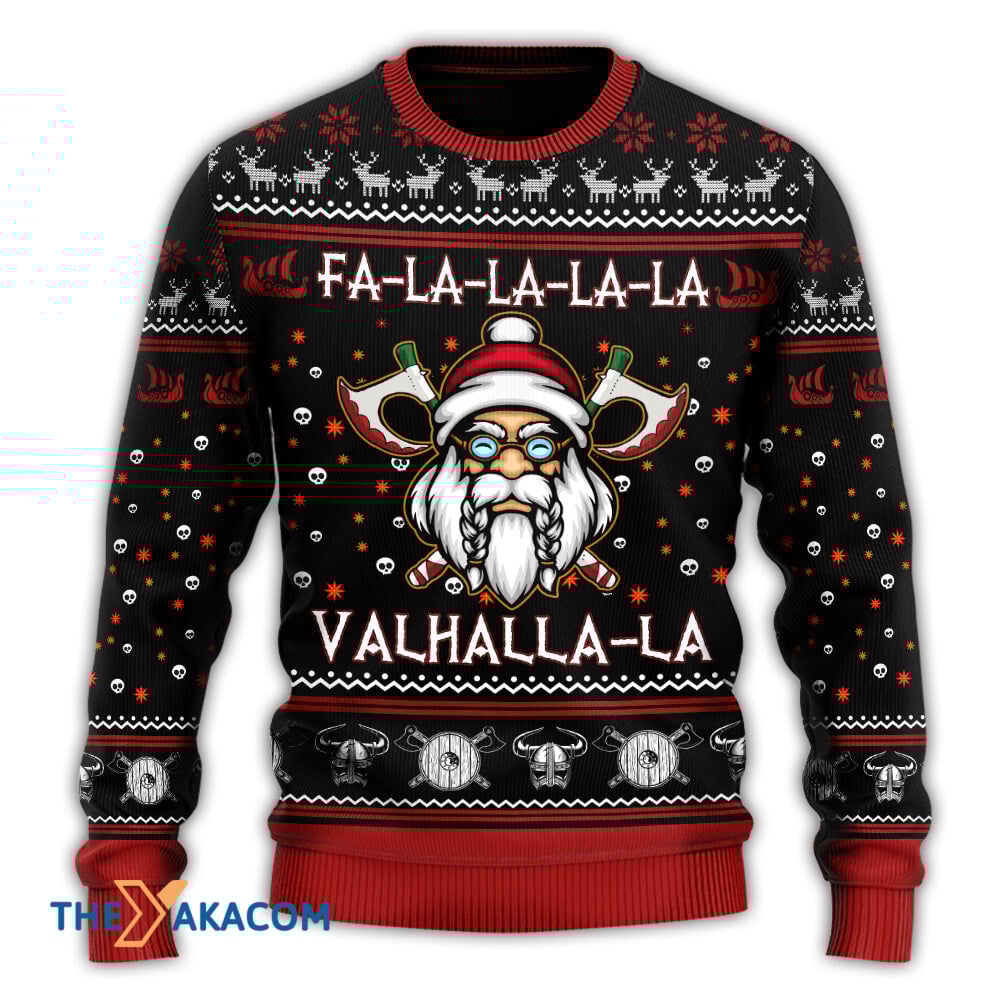 Viking Valhalla White And Red Gift For Lover Ugly Christmas Sweater