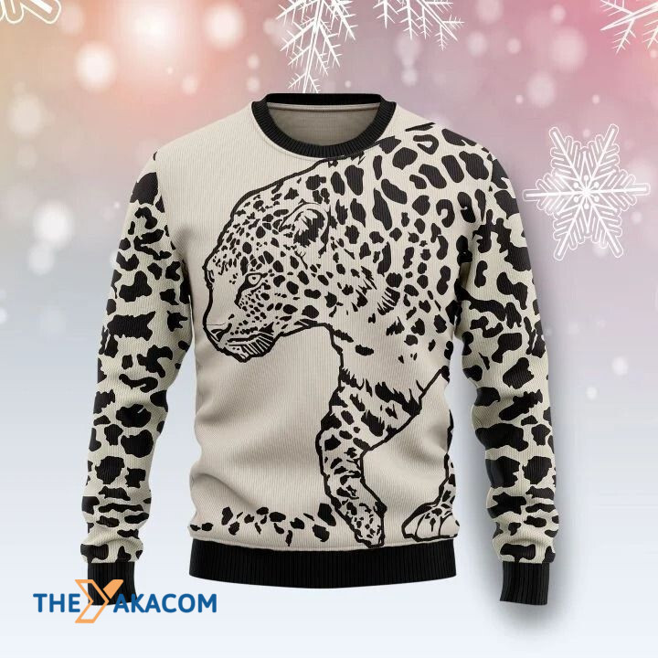 White And Black Strong Leopard Gift For Christmas Ugly Christmas Sweater