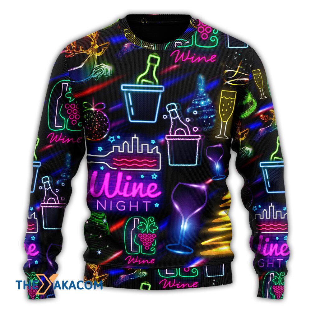 Wine Christmas Neon Art Drinking Gift For Lover Ugly Christmas Sweater