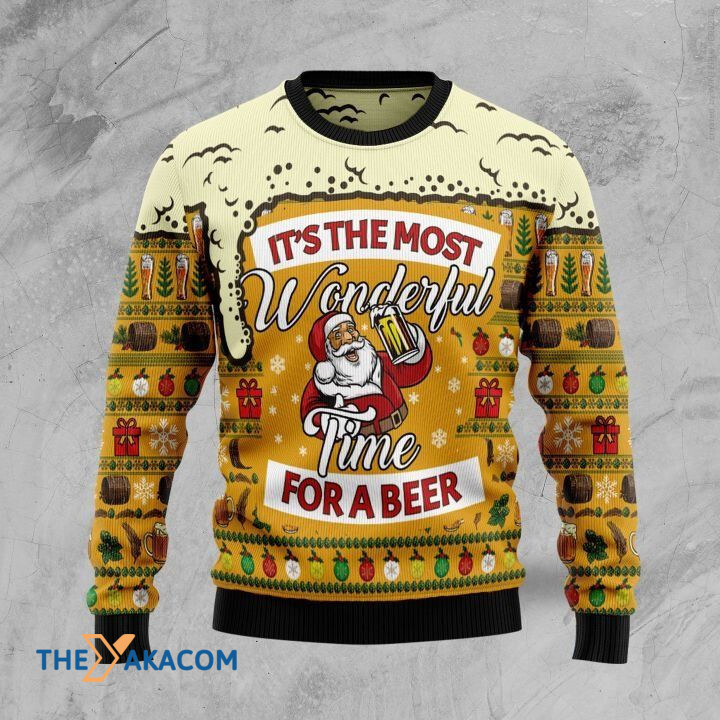 Yellow Background With Santa Claus Drunk It_s The Most Wonderful Time For Beer Gift For Christmas Ugly Christmas Sweater