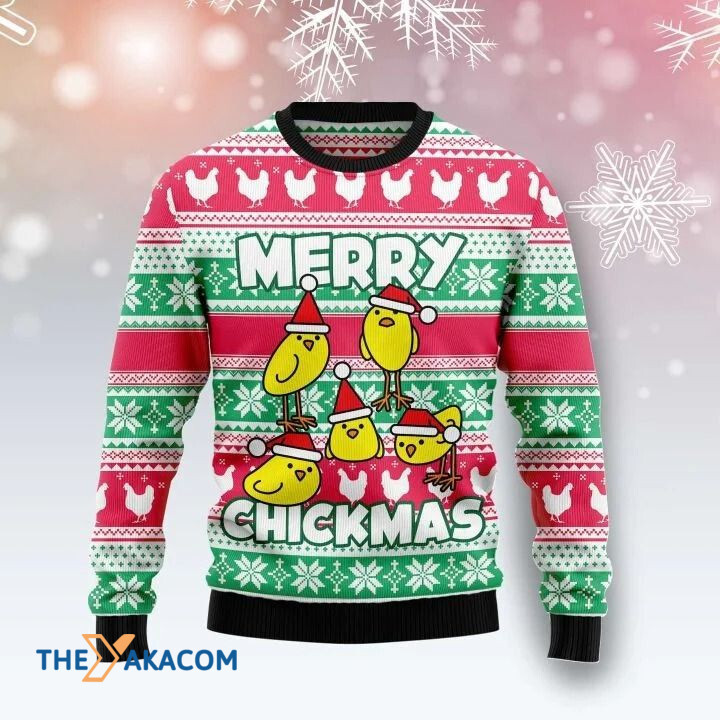 Yellow Chibi Chicken Family Merry Chickmas Gift For Christmas Ugly Christmas Sweater