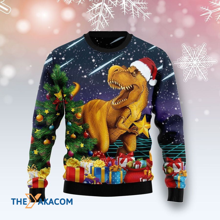Yellow T-Rex Dinosaur Decorate Christmas Tree Gift For Christmas Ugly Christmas Sweater