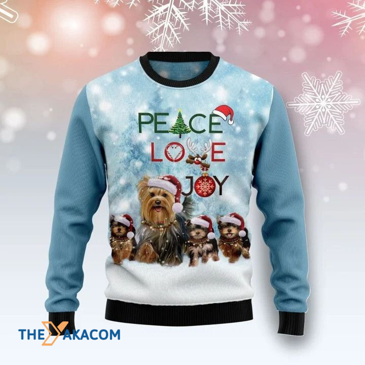 Yorkshire Terrier Dog Family In Winter Peace Love Joy Gift For Christmas Ugly Christmas Sweater Yorkshire Terrier Dog Family In Winter Peace Love Joy Gift For Christmas Ugly Christmas Sweater