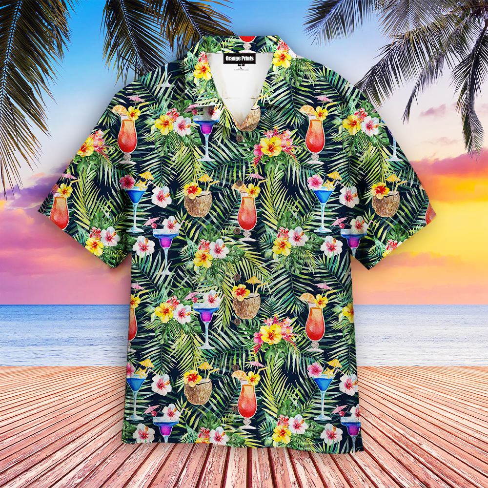 Bright Cocktails With Colorful Flowers Aloha Hawaiian Shirts For Men For Women