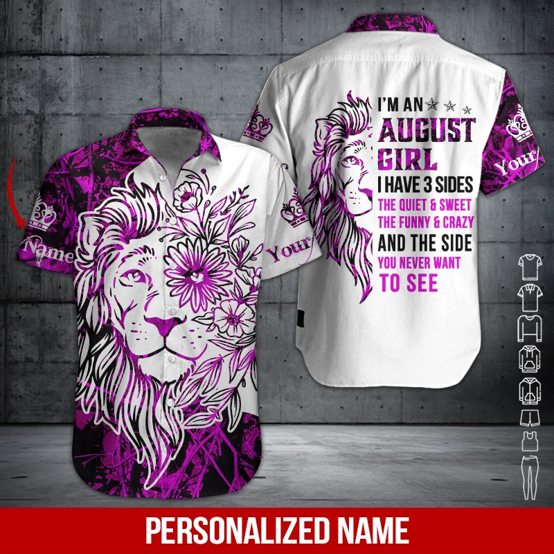 Lion August Girl Custom Name Aloha Hawaiian Shirts For Men For Women