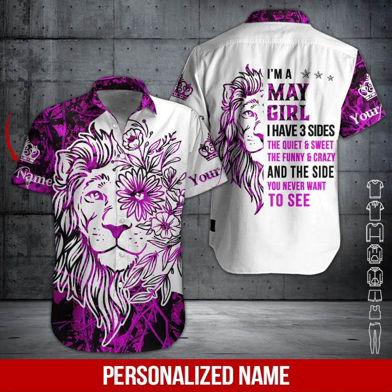 Lion May Girl Custom Name Aloha Hawaiian Shirts For Men For Women
