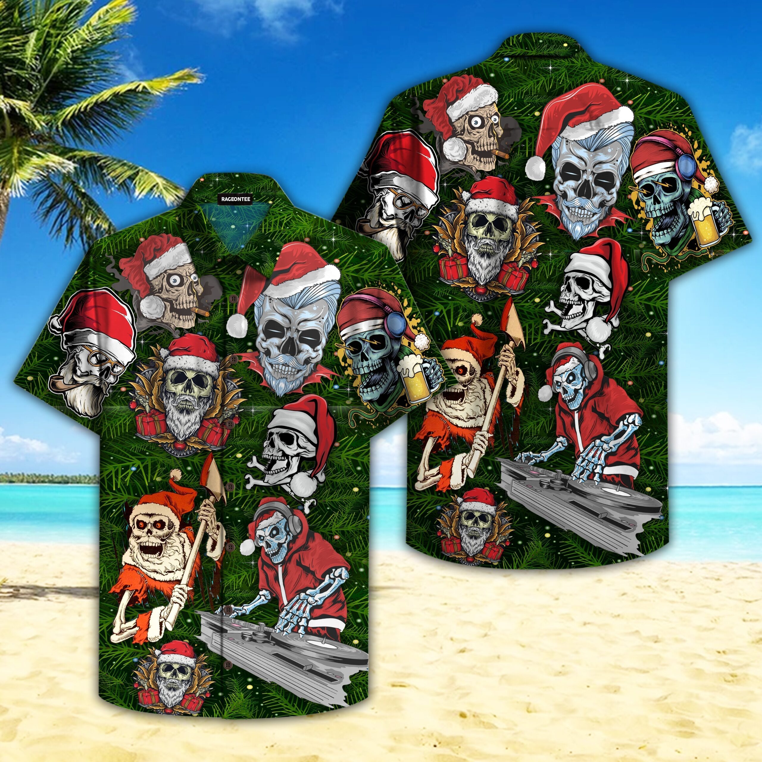 Merry Christmas Skull Santa Aloha Hawaiian Shirts For Men For Women