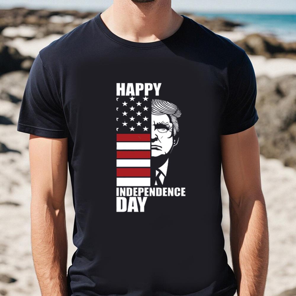Donald Trump Face With Happy Independence American Flag 4th Of July Day Shirt
