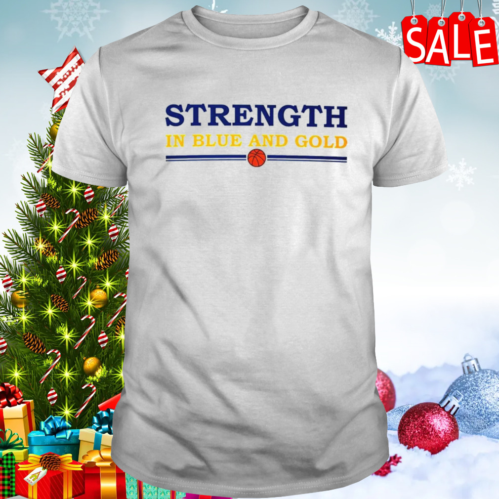 Strength in blue and gold basketball shirt