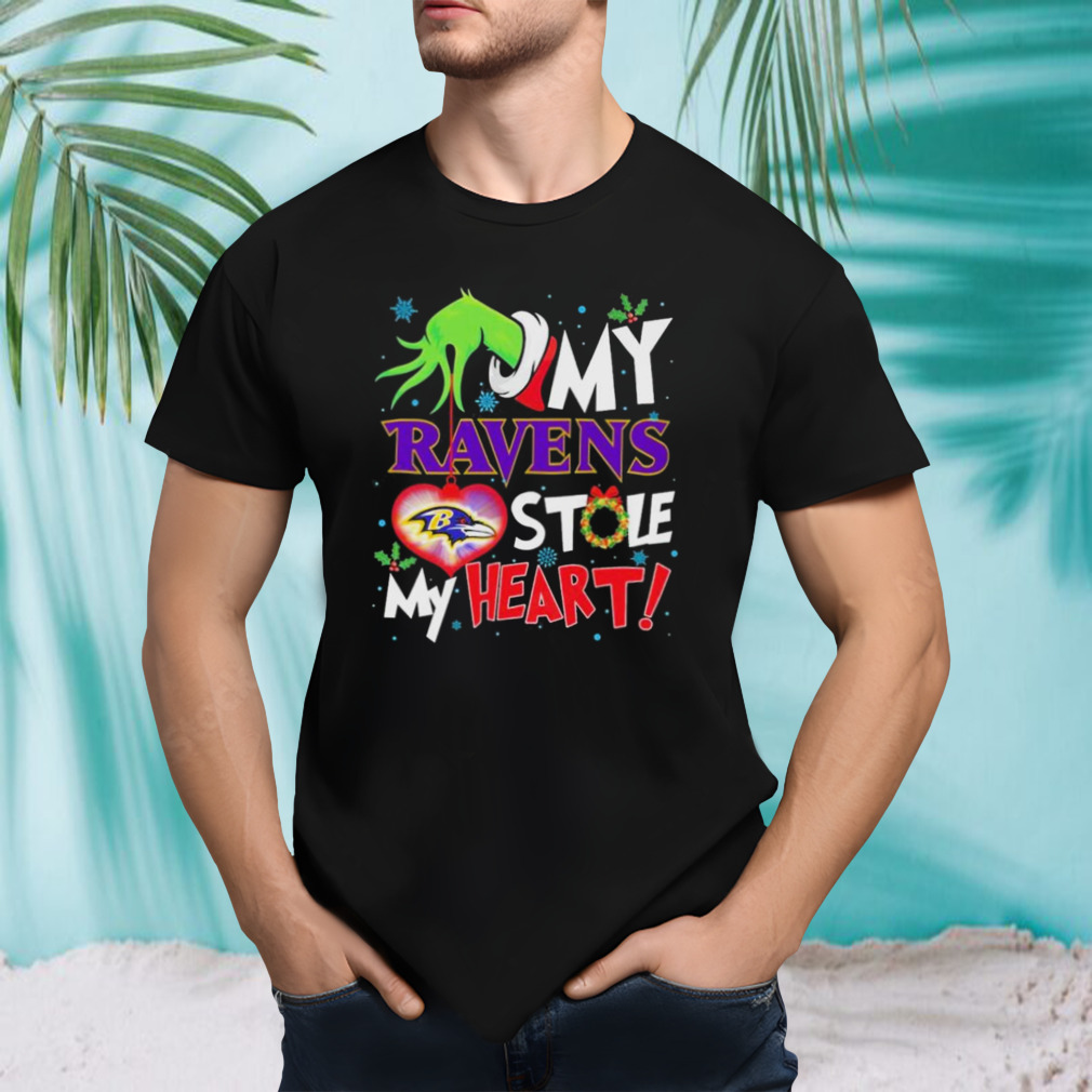 Grinch Hand My Baltimore Ravens Stole My Heart Christmas shirt