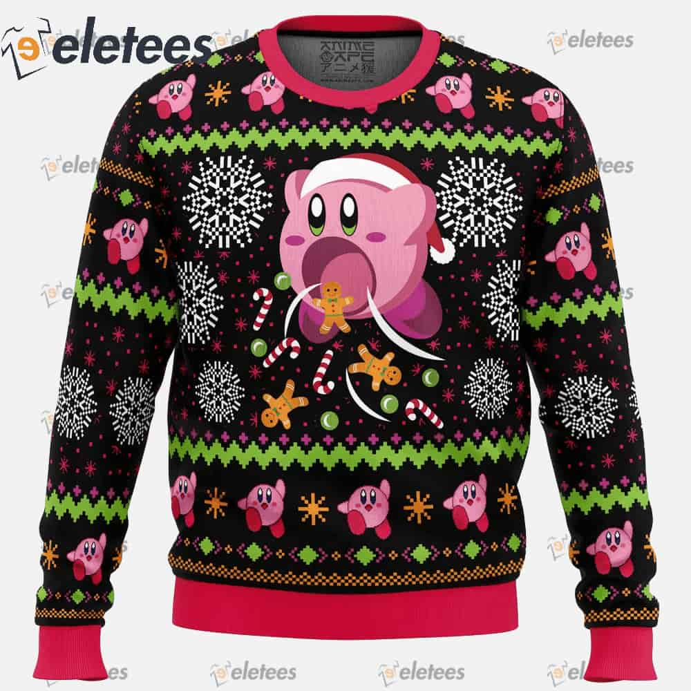 Cute Pink Hungry Kirby's Dream Land Ugly Christmas Sweater