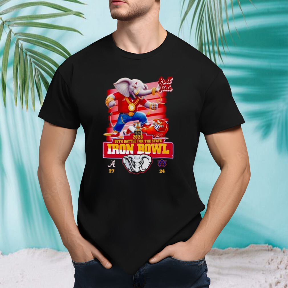 Mascot 2023 88th Battle For The State Iron Bowl Alabama Crimson Tide 27-24 Auburn Tigers T-Shirt Mascot 2023 88th Battle For The State Iron Bowl Alabama Crimson Tide 27-24 Auburn Tigers T-Shirt