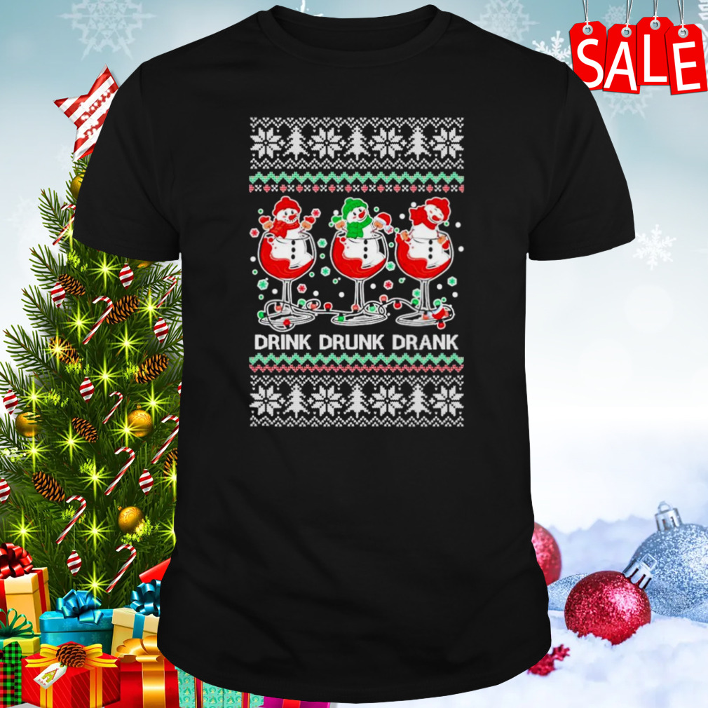 Holiday spirits drink drank drunk snowmen Ugly Christmas shirt