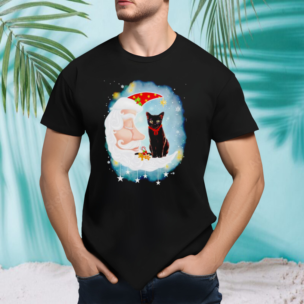 Santa’s Moon Face black cat Christmas shirt