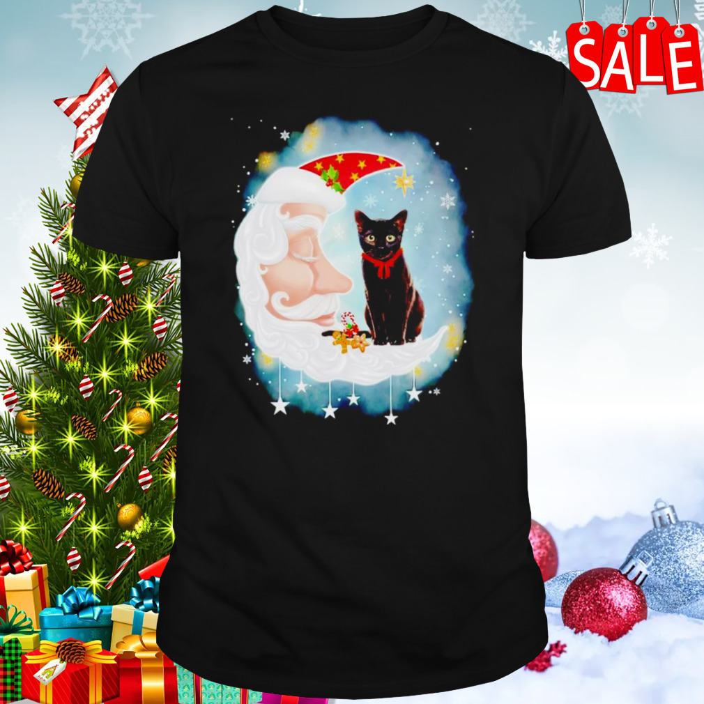 Santa’s Moon Face black cat Christmas shirt