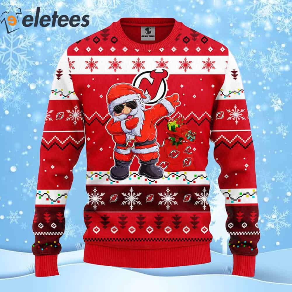 Devils Hockey Dabbing Santa Claus Ugly Christmas Sweater