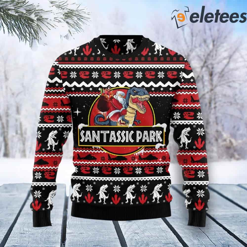 Dinosaur Santassic Park Ugly Christmas Sweater