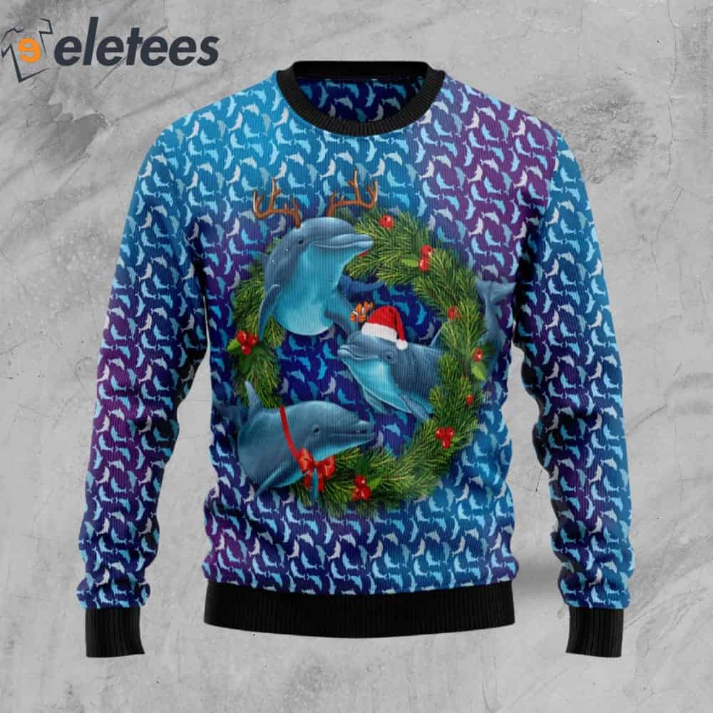 Dolphins Christmas Wreath Ugly Christmas Sweater