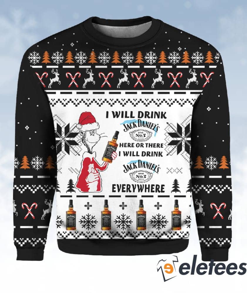 Dr Seuss I Will Drink Jack Daniels Here Or There Ugly Christmas Sweater