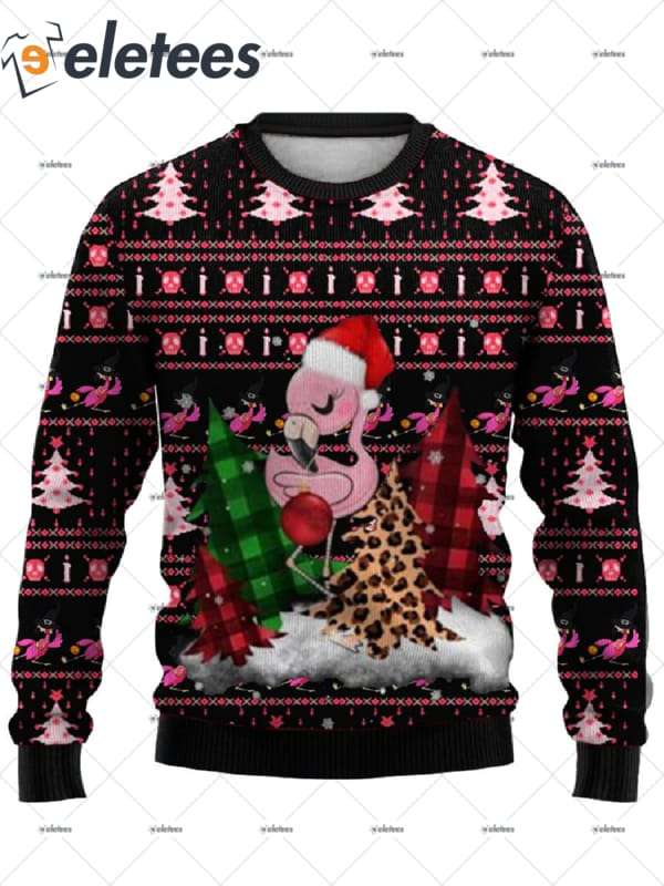 Flamingo Wearing Santa Hat Ugly Christmas Sweater