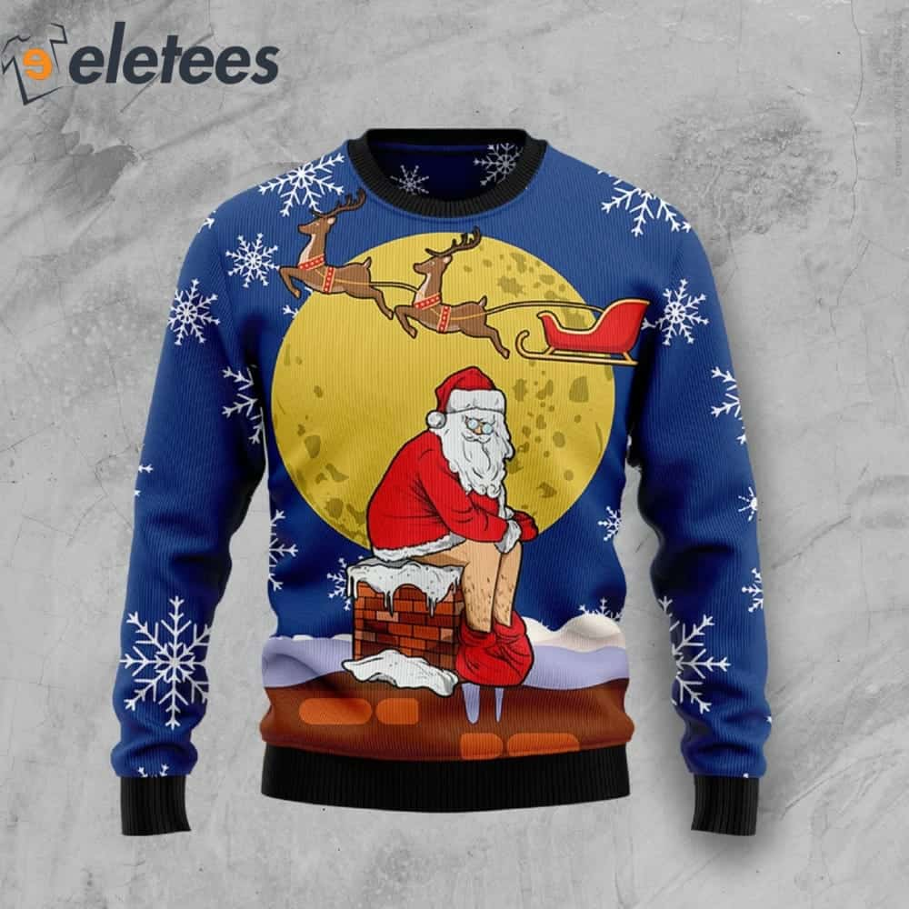 Funny Santa And Full Moon Ugly Christmas Sweater