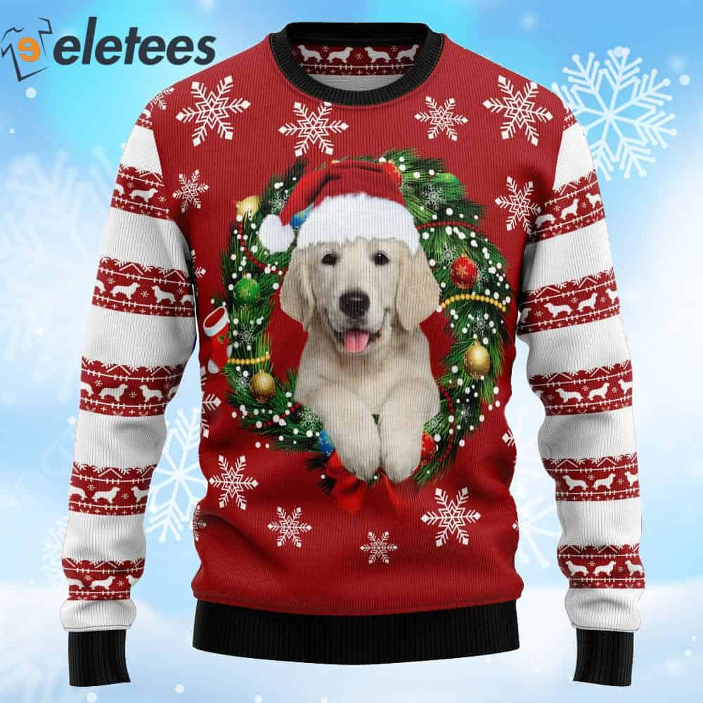 Golden Retriever Wearing Santa Hat Ugly Christmas Sweater