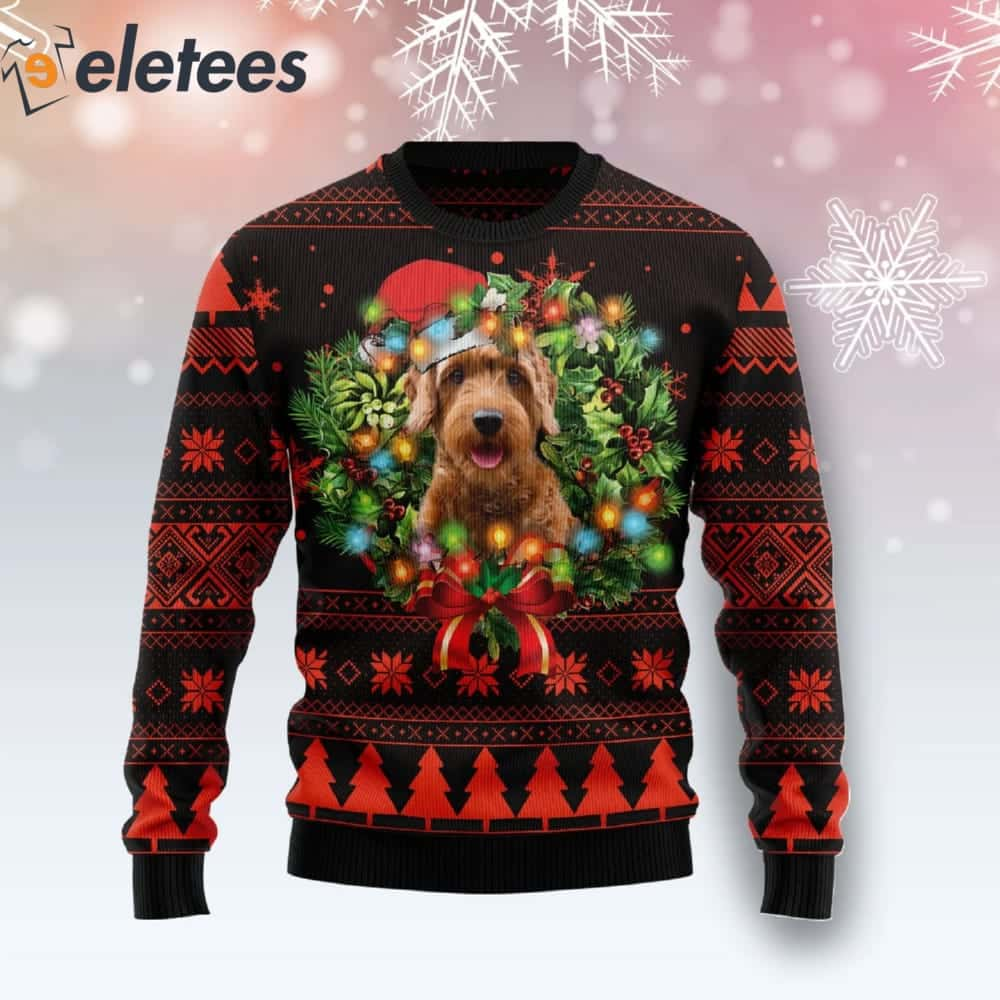 Goldendoodle Christmas Wreath Ugly Sweater