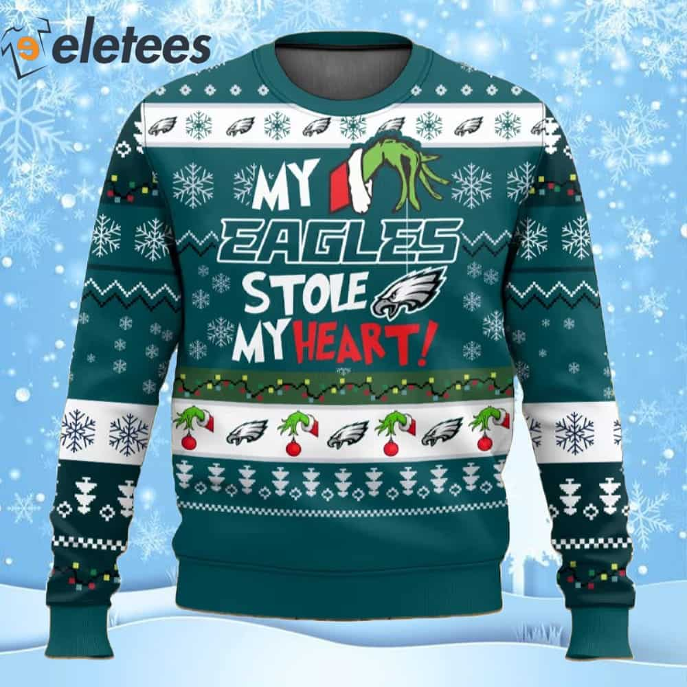 Grnch My Eagles Stole My Heart Football Ugly Christmas Sweater