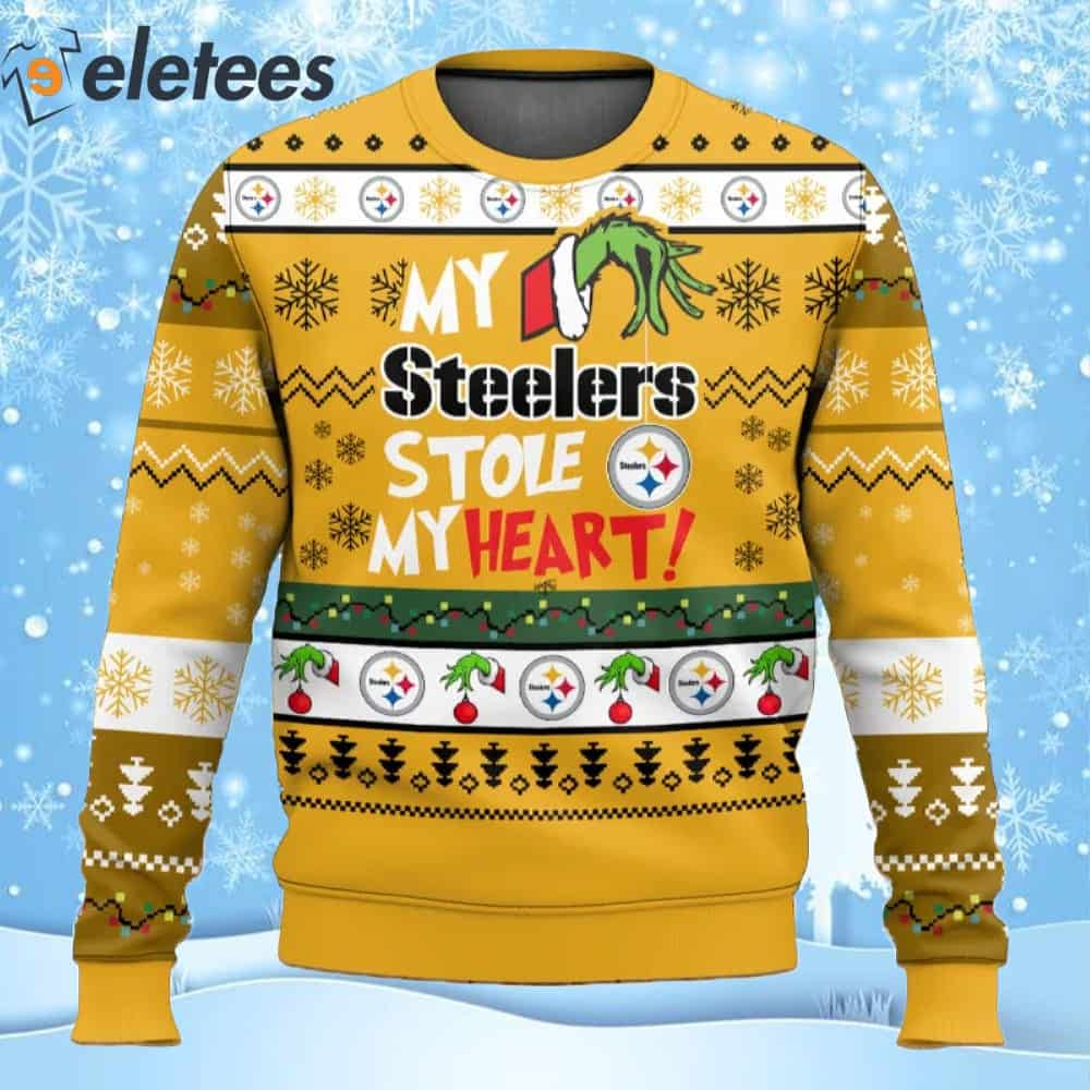 Grnch My Steelers Stole My Heart Football Ugly Christmas Sweater