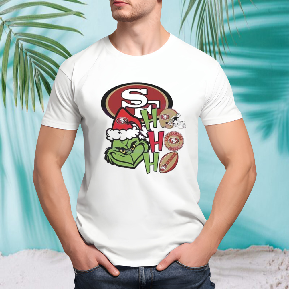 Santa Grinch Head Ho Ho Ho San Francisco 49ers Logo T-shirt