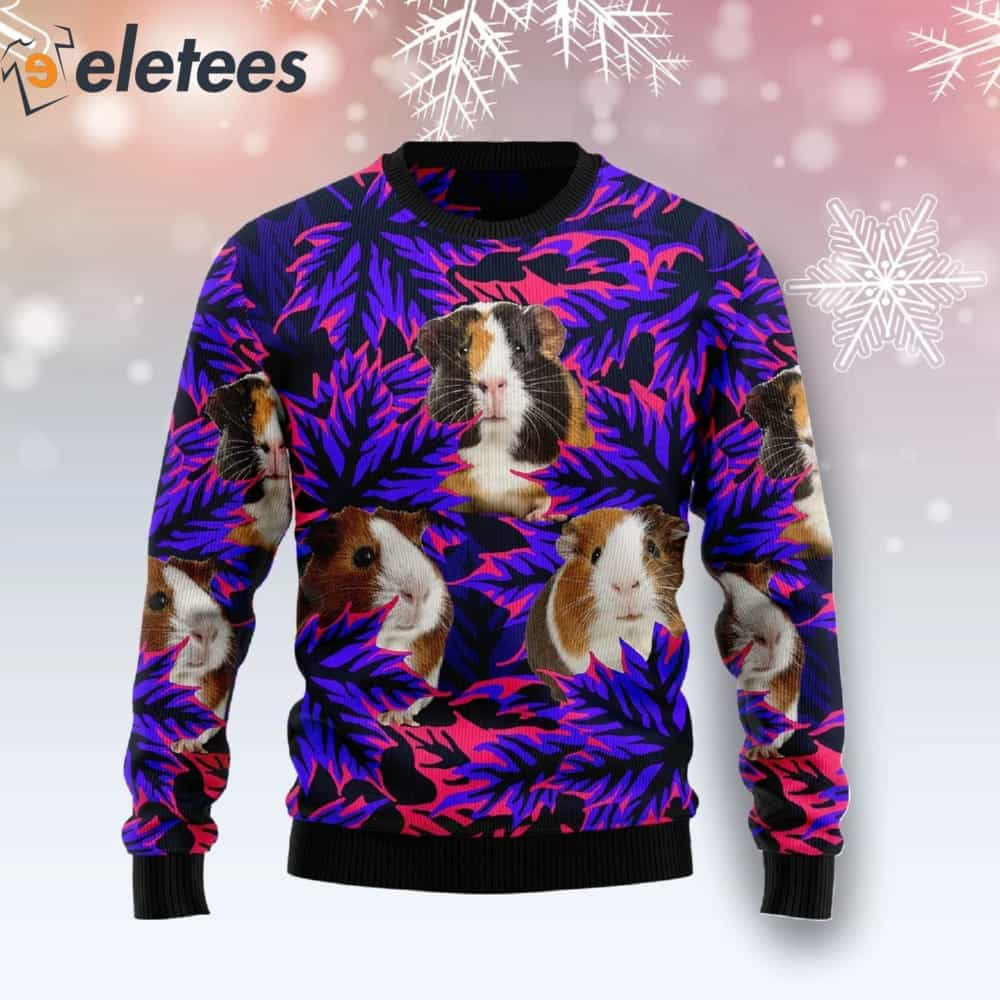 Guinea Pig Leaves Purple Ugly Christmas Sweater