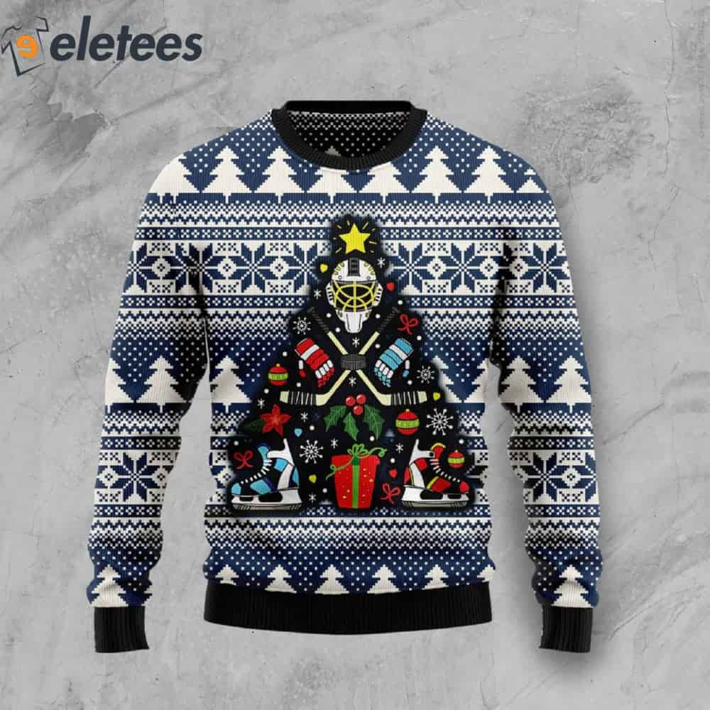 Hockey Christmas Tree Ugly Christmas Sweater