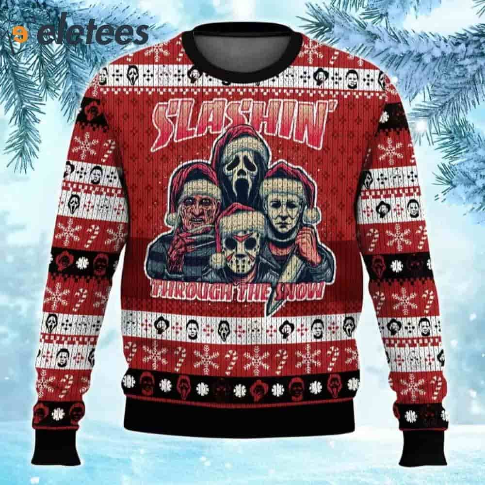 Horror Guys Slashin Through The Snow Christmas Sweater