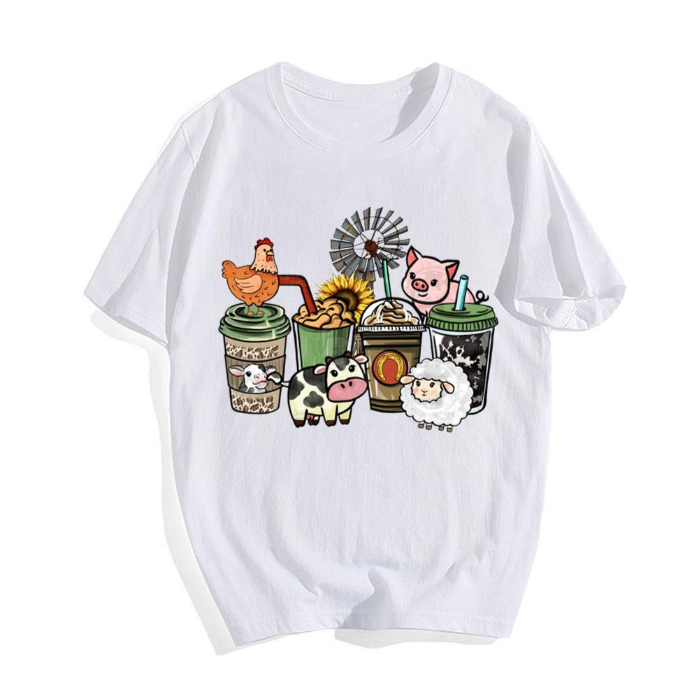 Farm Animal Coffee Cups T-shirt Coffee Lovers
