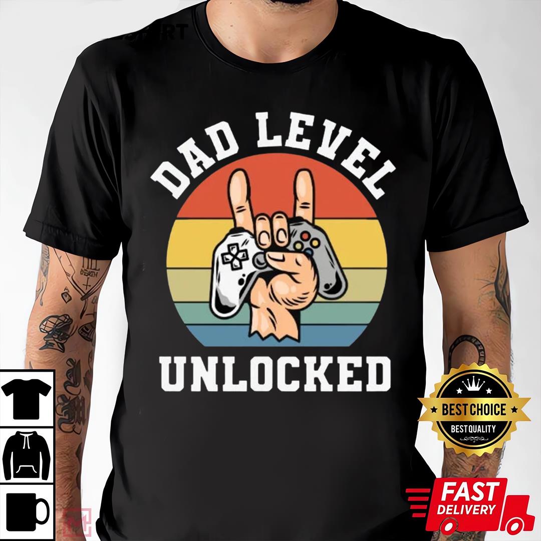 Father's Day Gift, Dad Level Unlocked T-Shirt, Funny First Time Dad Shirt, Vintage Gamer Daddy Shirt