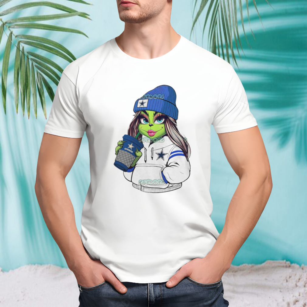 Female Grinch Girl Dallas Cowboys Drink Coffee Shirt