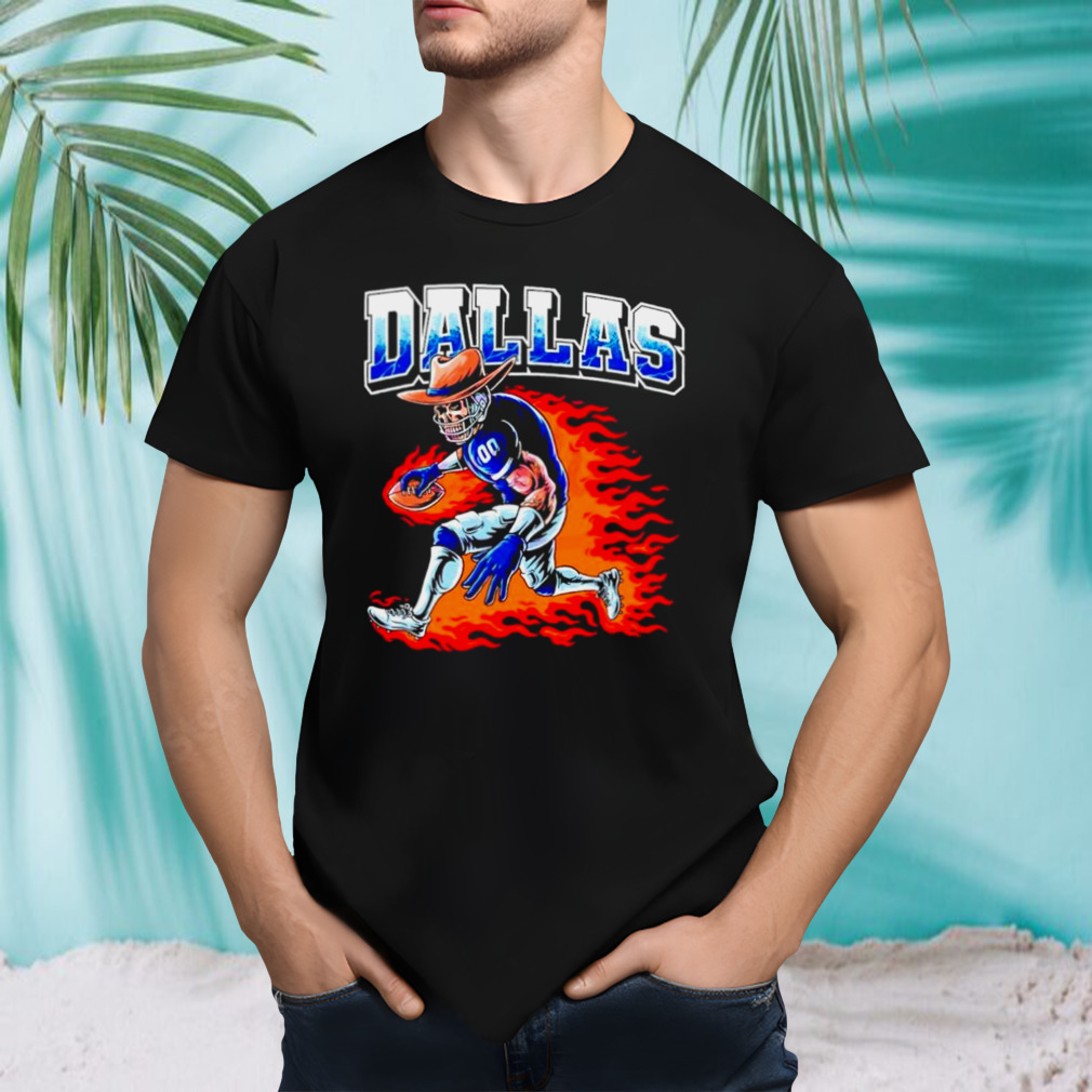 Skeleton Dallas football cowboy player fire shirt