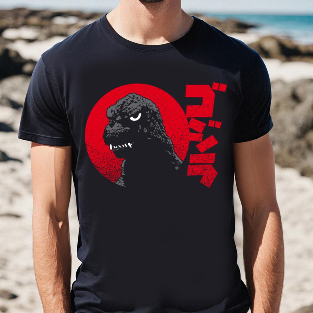 Godzilla Red Grunge Motif T-Shirt