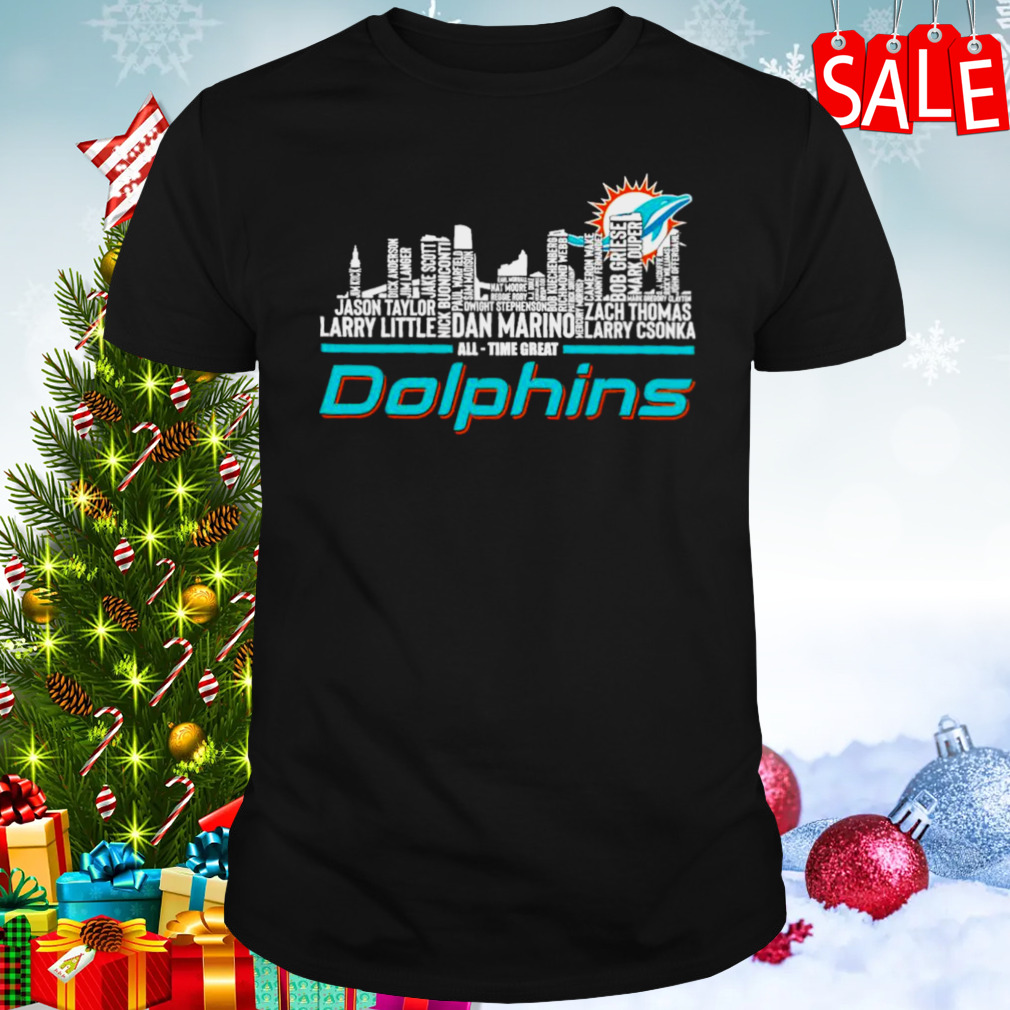 Miami Dolphins All Time Great Players Names Skyline 2023 Shirt