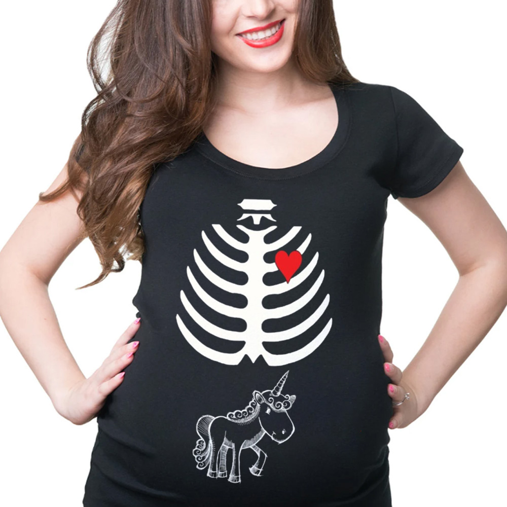 Halloween Party Costume Funny Skeleton Unicorn Pregnancy Tee Shirt