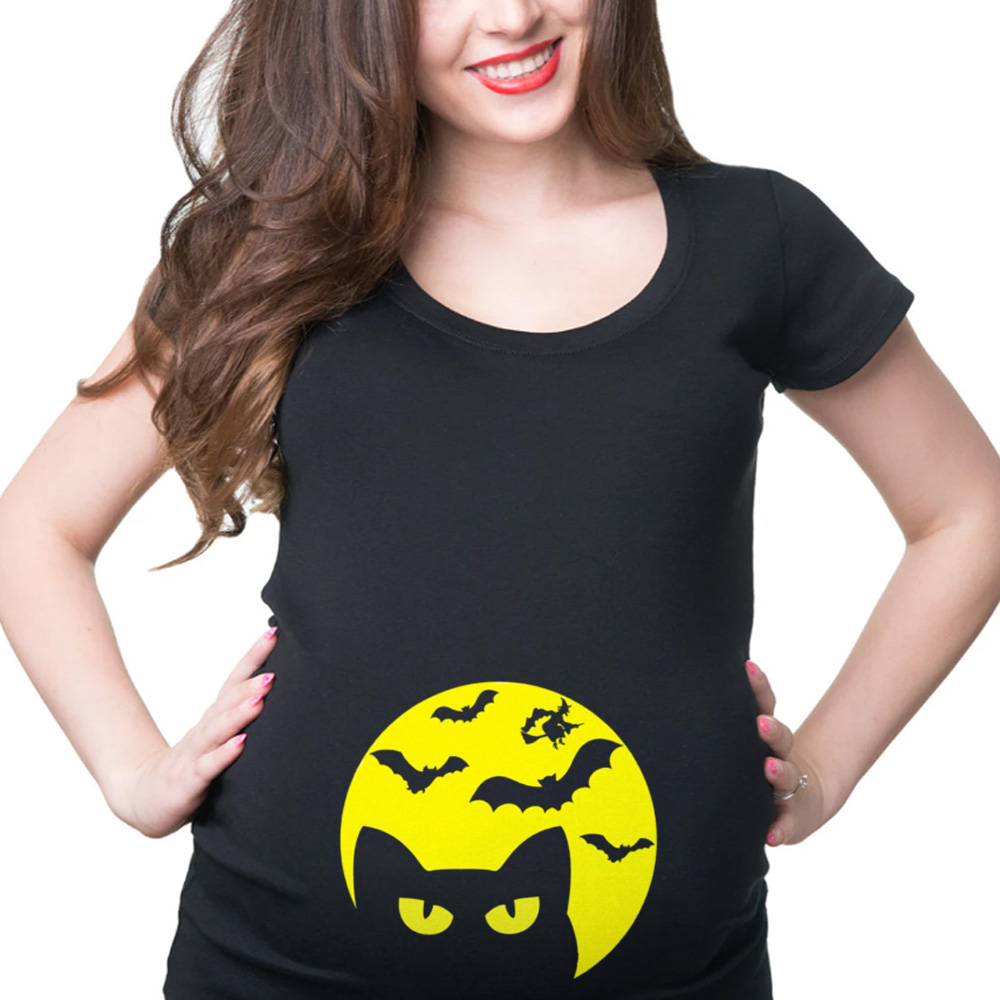 Halloween Pregnancy Costume T-shirt Halloween Cat Maternity Halloween Costume Tee