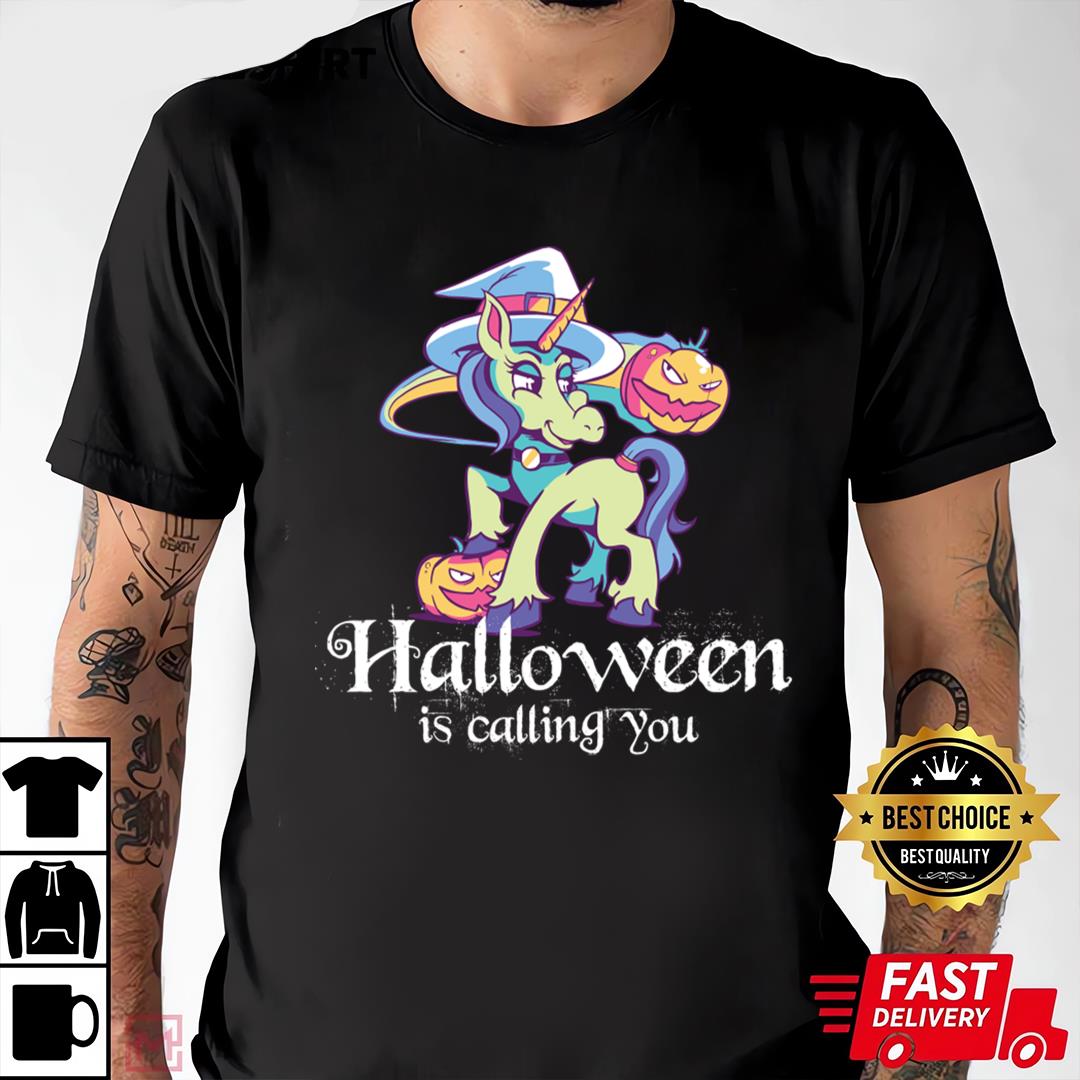 Halloween Pumpkin Rainbow Unicorn Witch T-Shirt