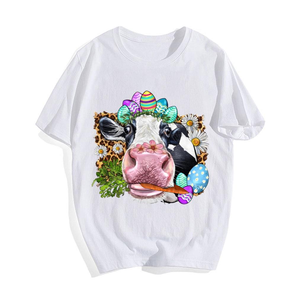 Happy Easter Cow With Eggs Easter Animal Easter Day T-shirt